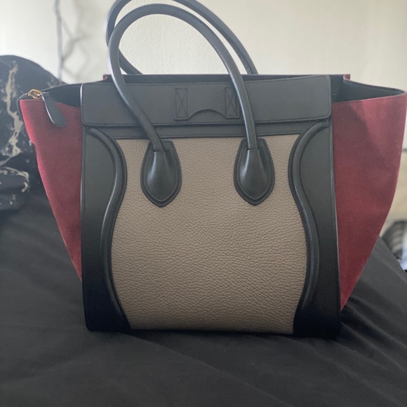 Céline Paris Micro Tri- colour tote. Maroon, black and grey. - Picture 4 of 4